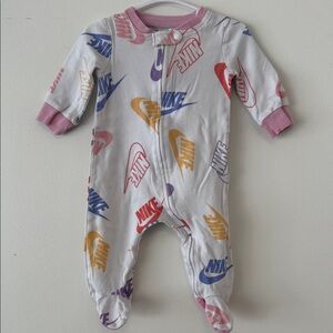 Nike White Footed One-Piece with Multi-Color Logo Prints